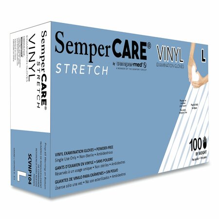 SEMPERCARE Syn-Stretch, Vinyl Disposable Gloves, Stretch Vinyl, Powder-Free, L, 1000 PK, Cream SCVNP104